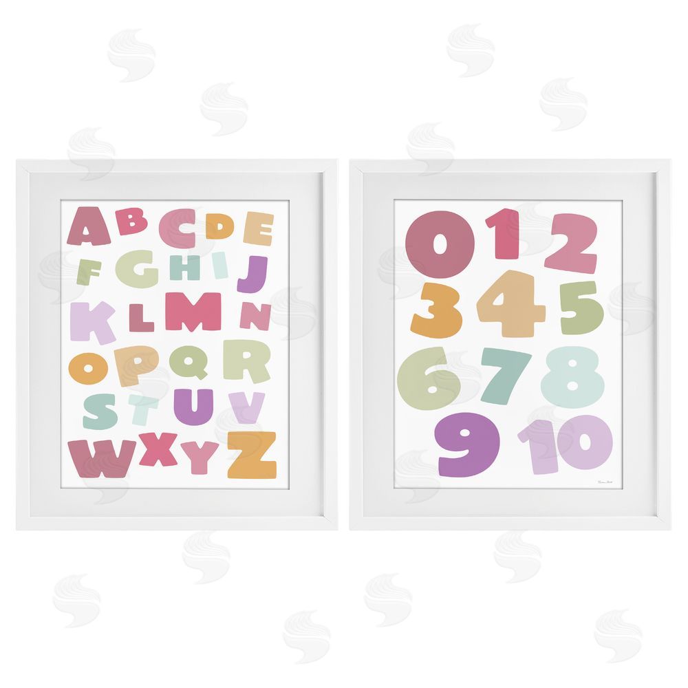 Susan Ball Muted Letters & Numbers Educational White Framed Print Under Glass Wall Art