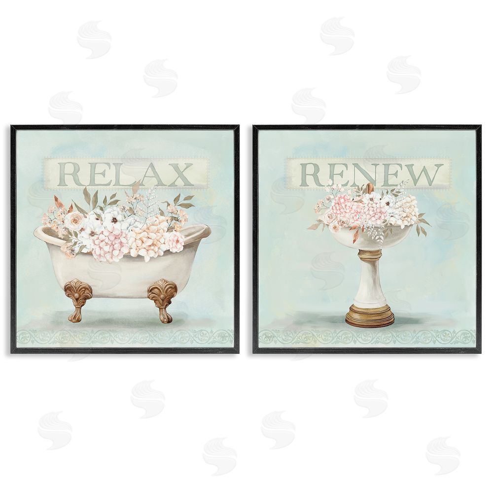 Mollie B. Antique Florals Relax Renew Black Framed Giclee Wall Art Print