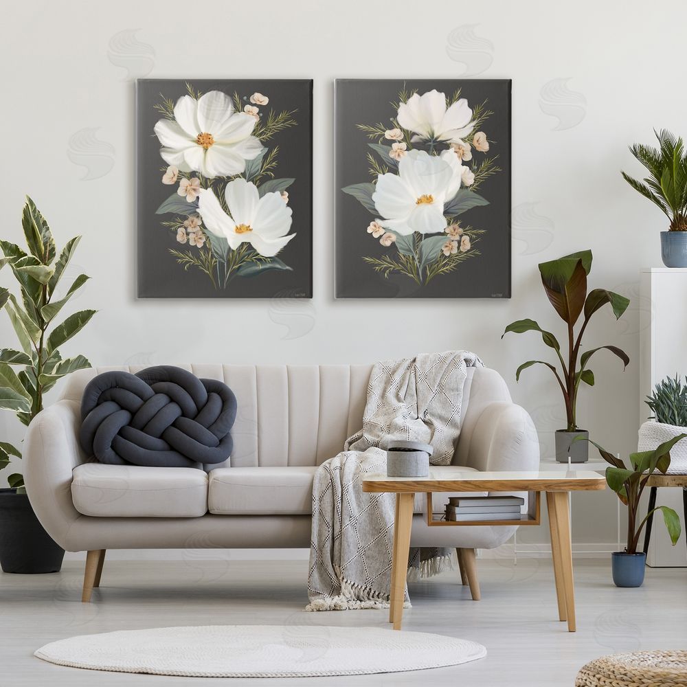 House Fenway Vintage Lace Cosmos Stretched Canvas Wall Art in Room
