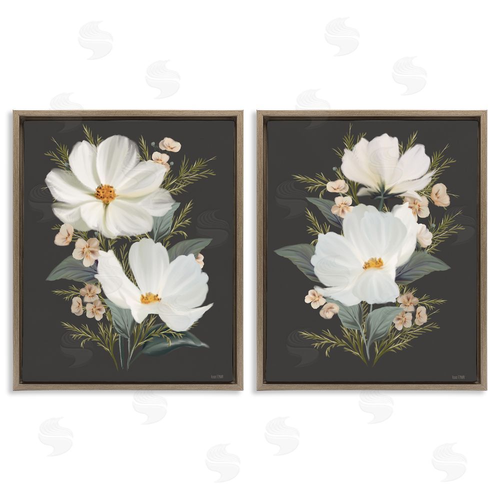House Fenway Vintage Lace Cosmos Brown Floating Frame Canvas Wall Art Print
