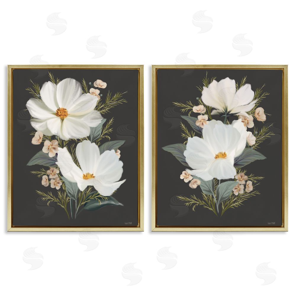 House Fenway Vintage Lace Cosmos Gold Floating Frame Canvas Wall Art Print