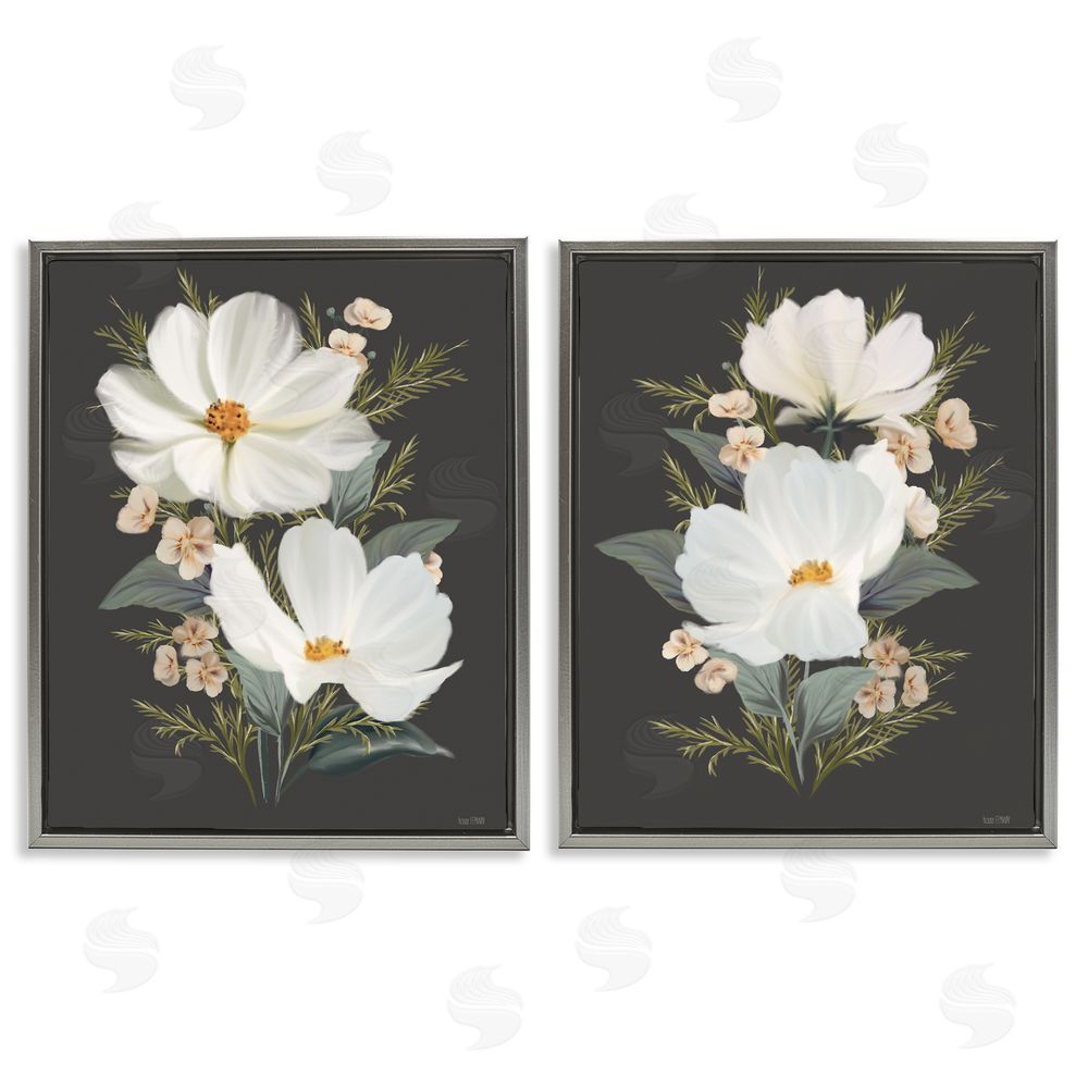 House Fenway Vintage Lace Cosmos Gray Floating Frame Canvas Wall Art Print