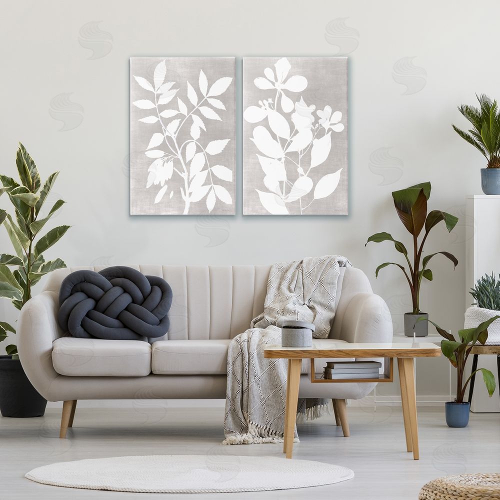 Stellar Design Studio Grey Foliage Impression Canvas Wall Art Print in Room