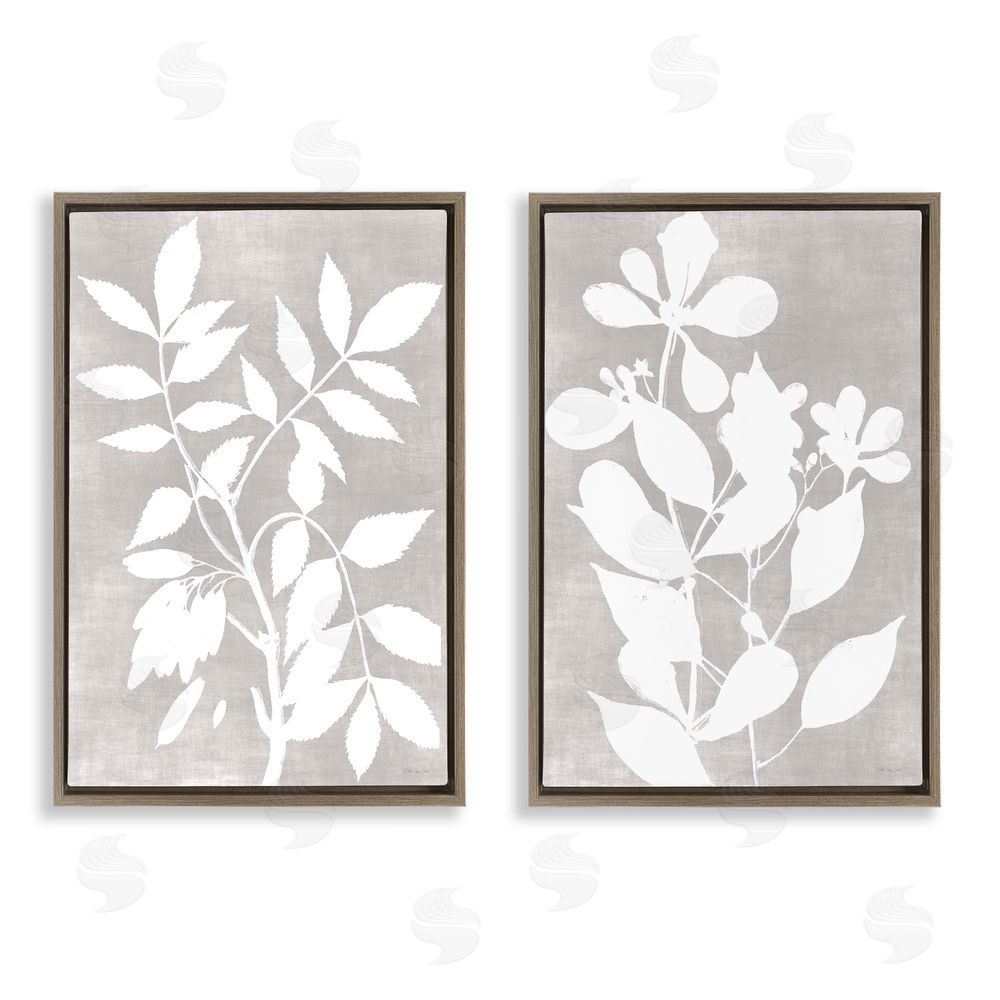 Stellar Design Studio Grey Foliage Impression Brown Floating Frame Canvas Wall Art Print