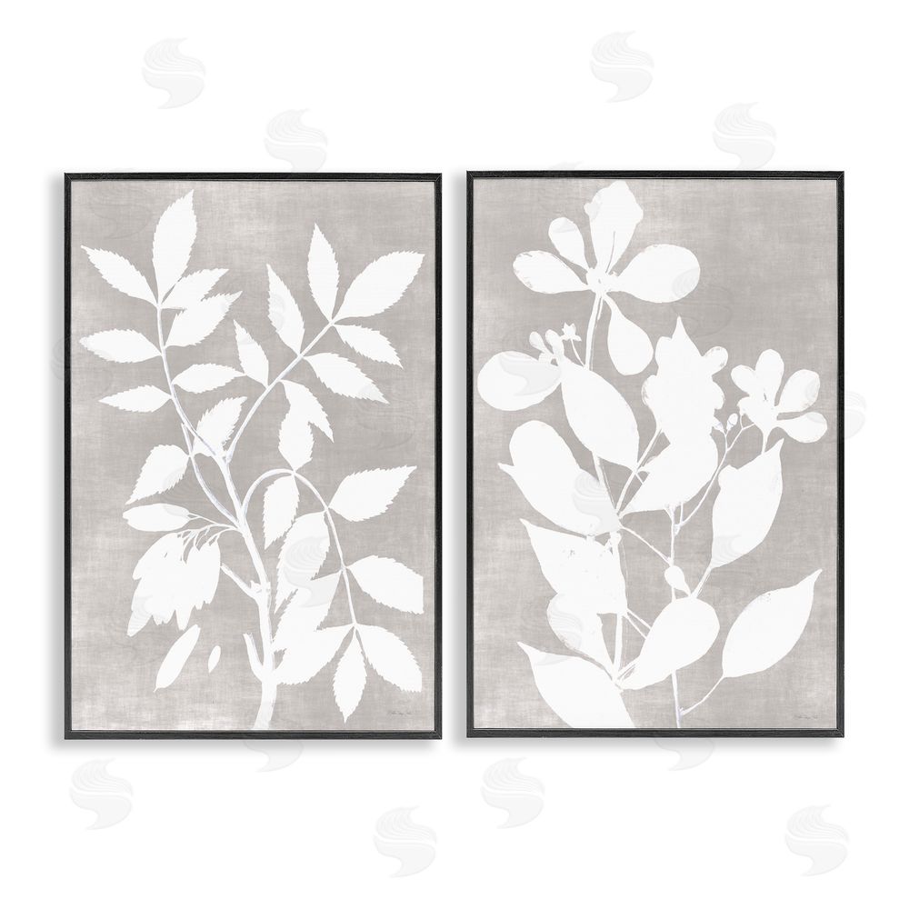 Stellar Design Studio Grey Foliage Impression Black Framed Giclee Wall Art Print