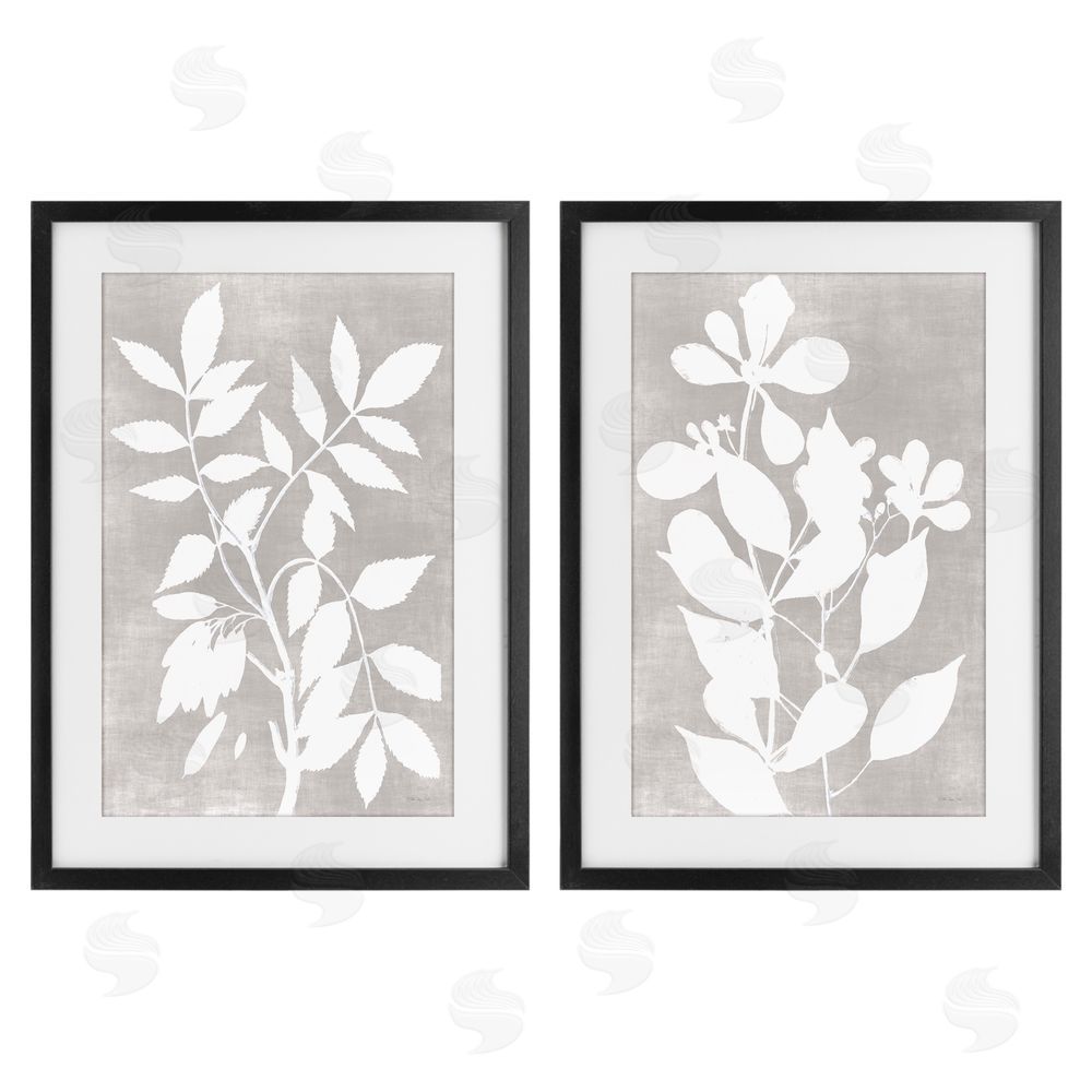 Stellar Design Studio Grey Foliage Impression Black Framed Print Under Glass Wall Art