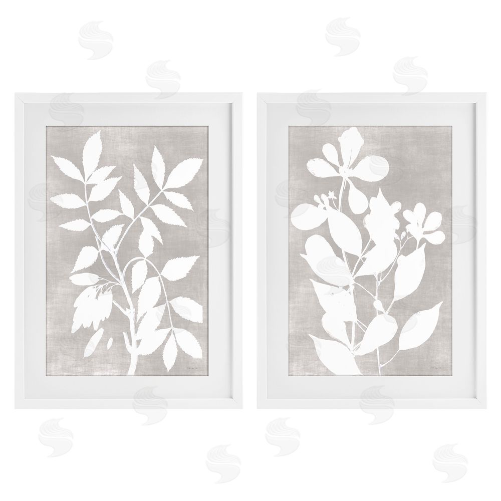 Stellar Design Studio Grey Foliage Impression White Framed Print Under Glass Wall Art