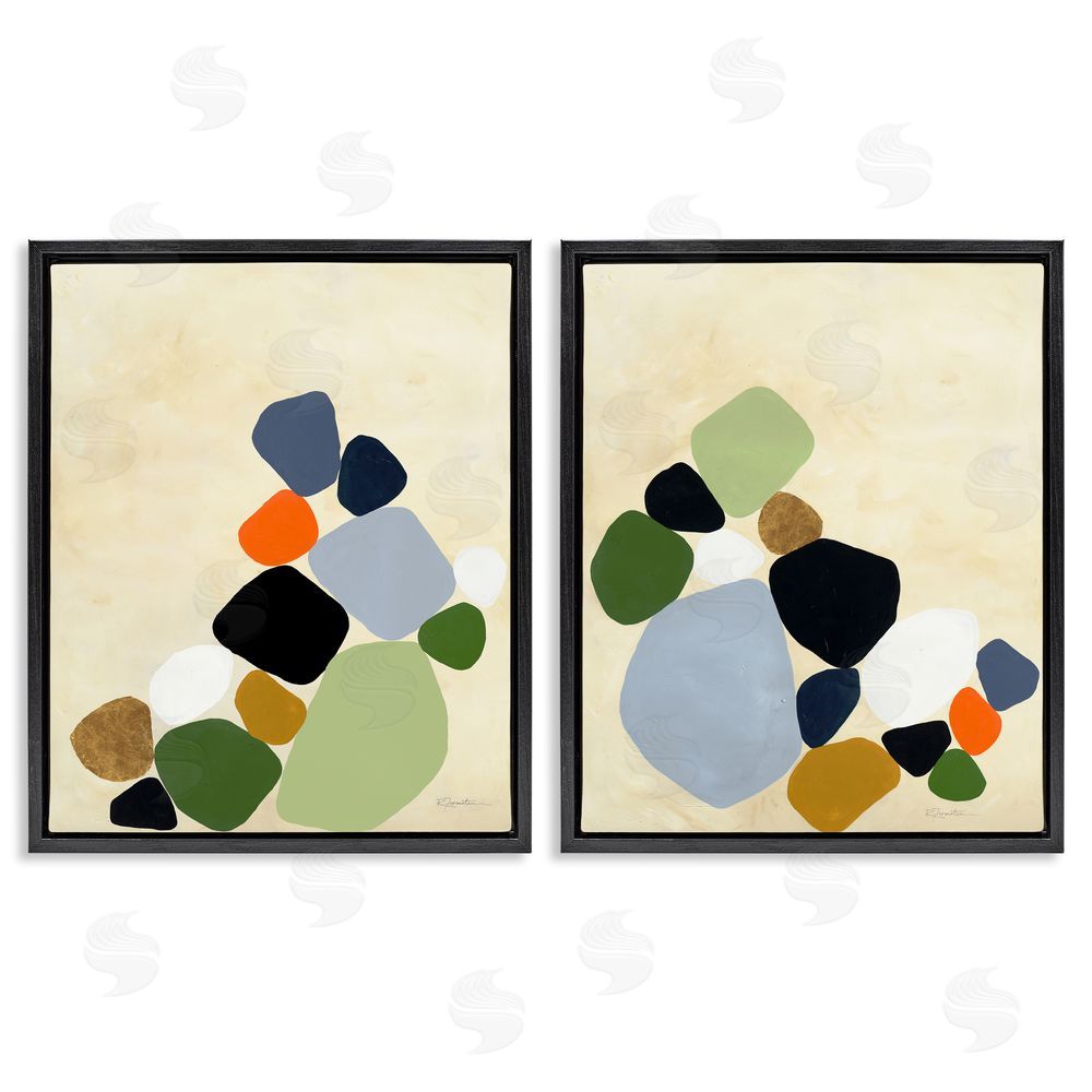 Ruth Fromstein Curved Clusters of Pebbles Black Floating Frame Wall Art Print