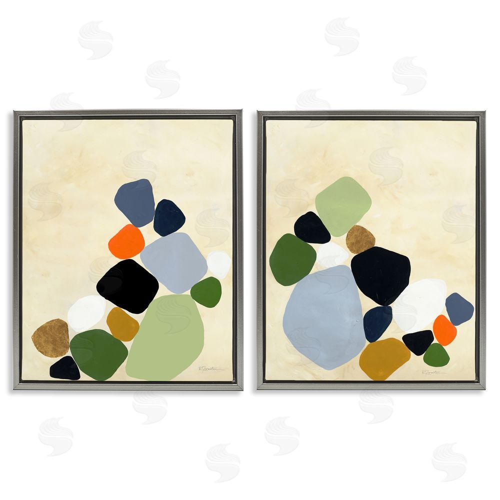 Ruth Fromstein Curved Clusters of Pebbles Gray Floating Frame Wall Art Print