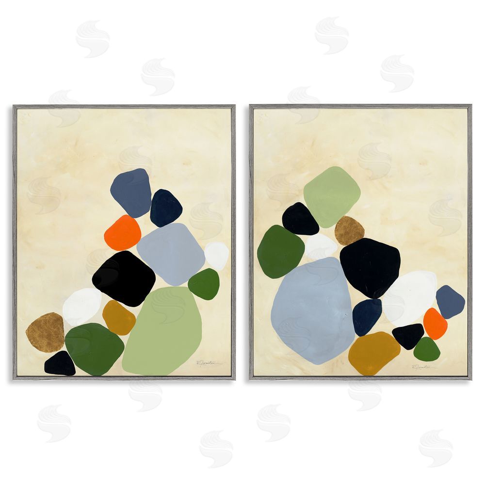 Ruth Fromstein Curved Clusters of Pebbles Gray Framed Giclee Wall Art Print