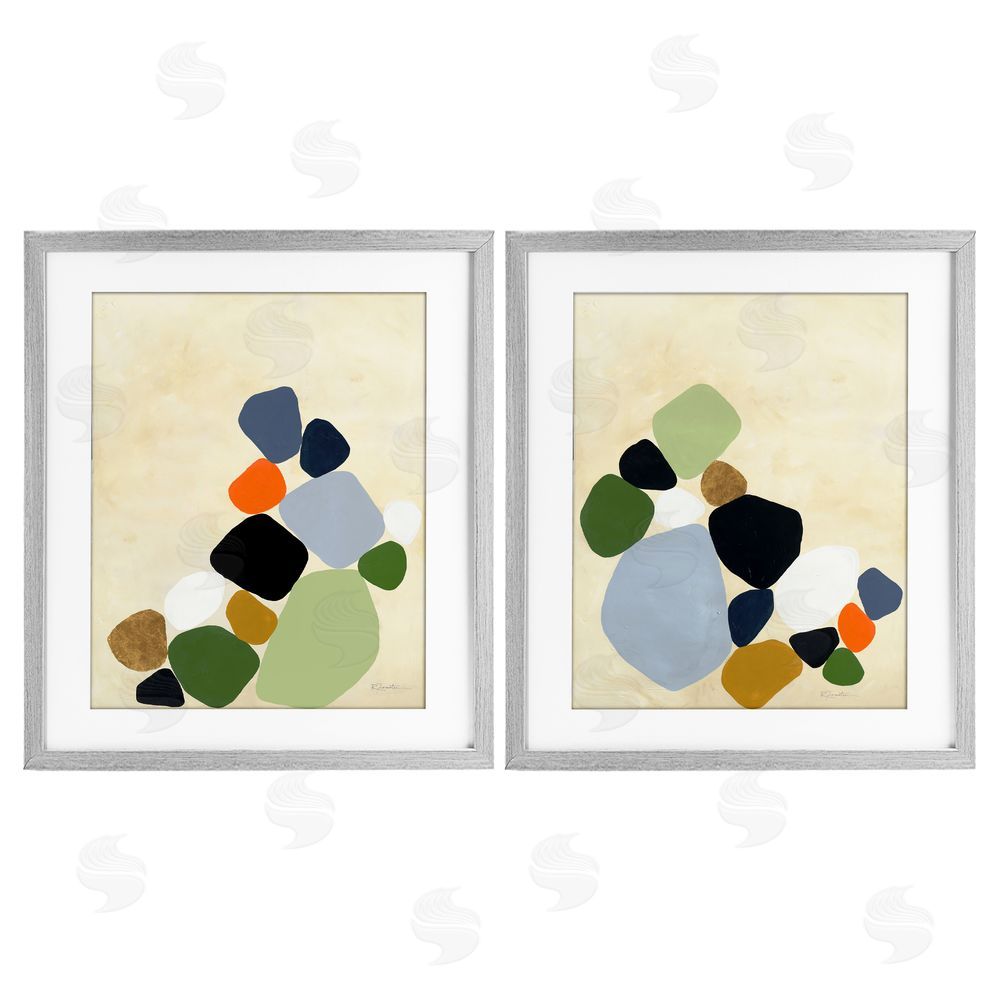 Ruth Fromstein Curved Clusters of Pebbles Gray Framed Print Under Glass Wall Art