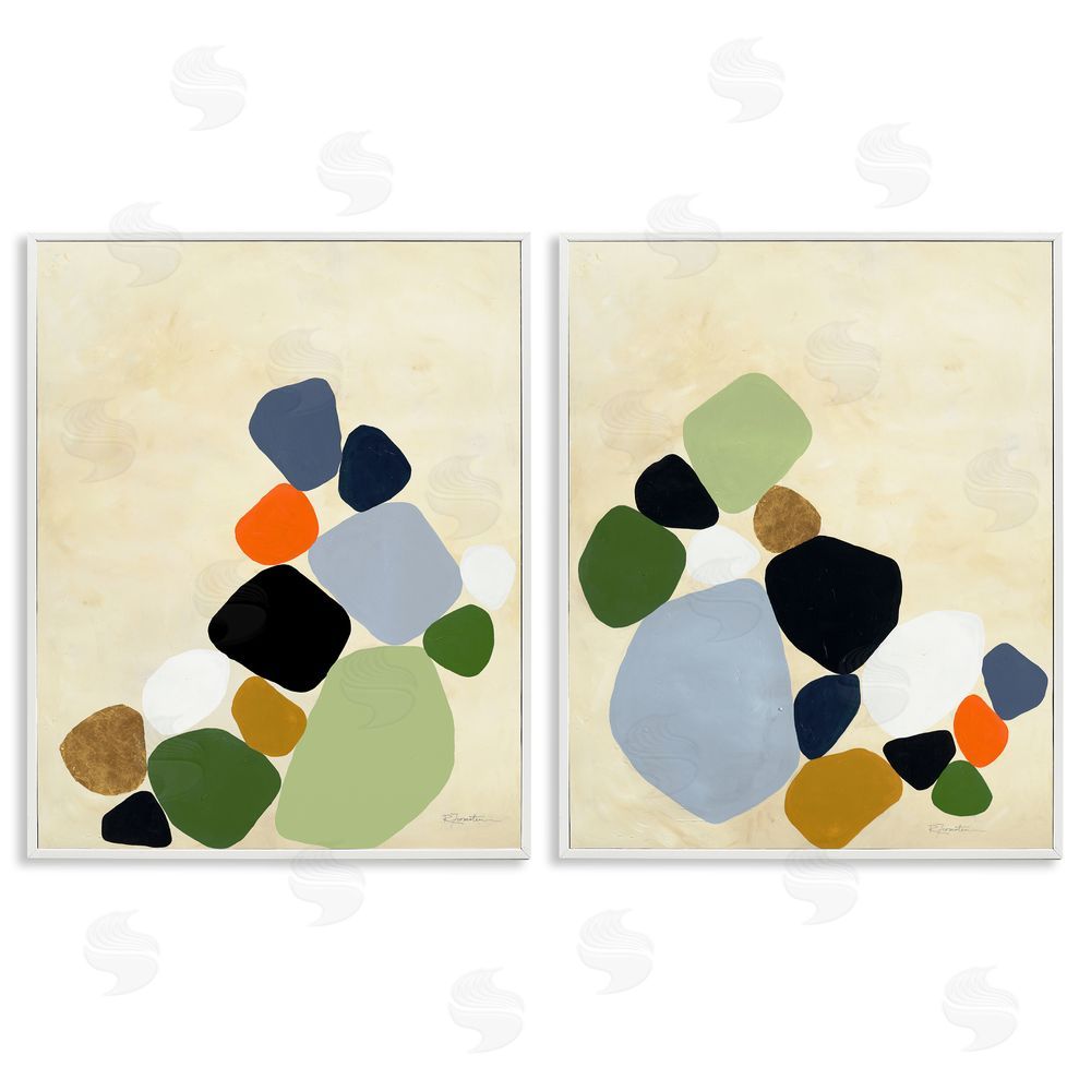 Ruth Fromstein Curved Clusters of Pebbles White Framed Giclee Wall Art Print
