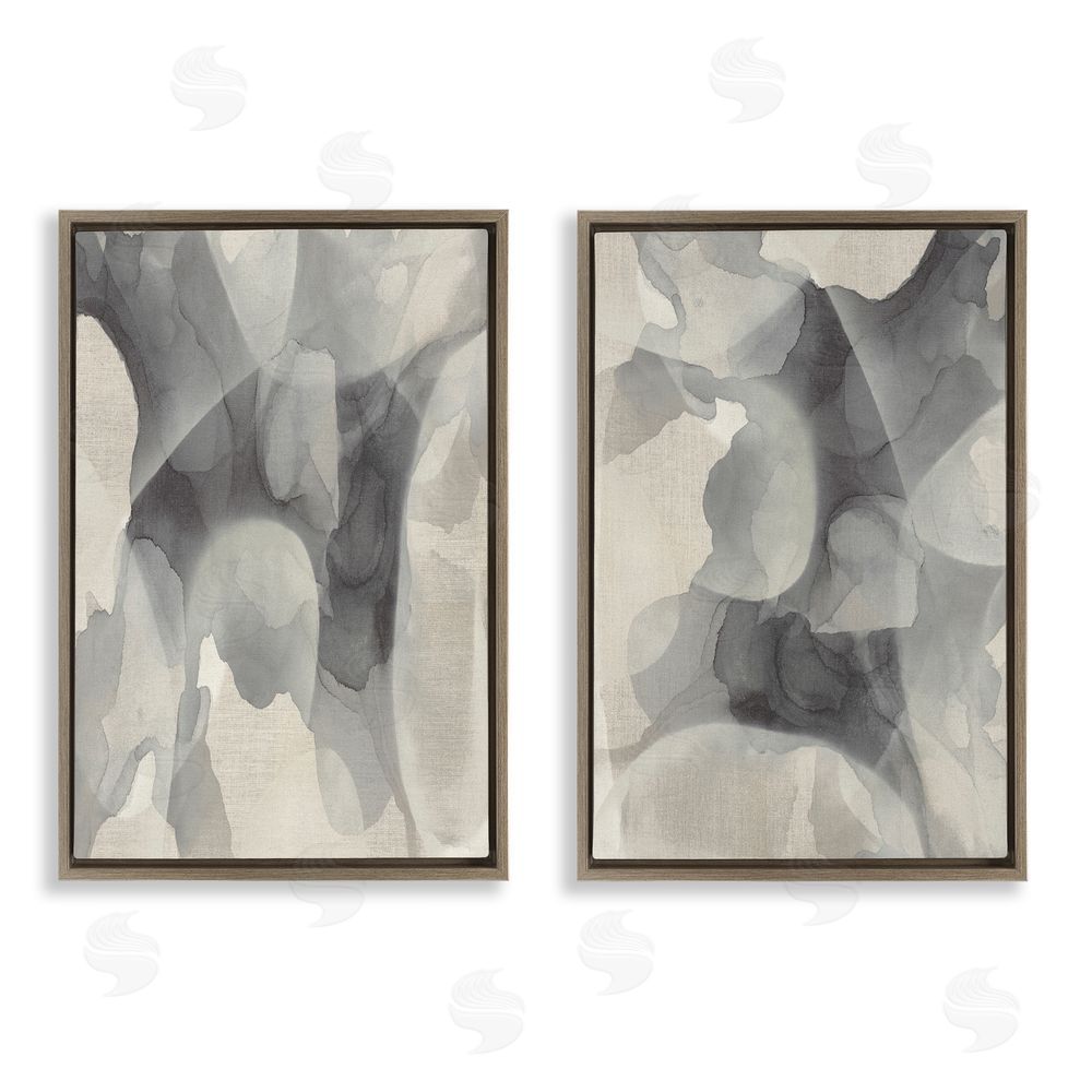 Kippi Leonard Mottled Fluid Monochrome Brown Floating Frame Canvas Wall Art