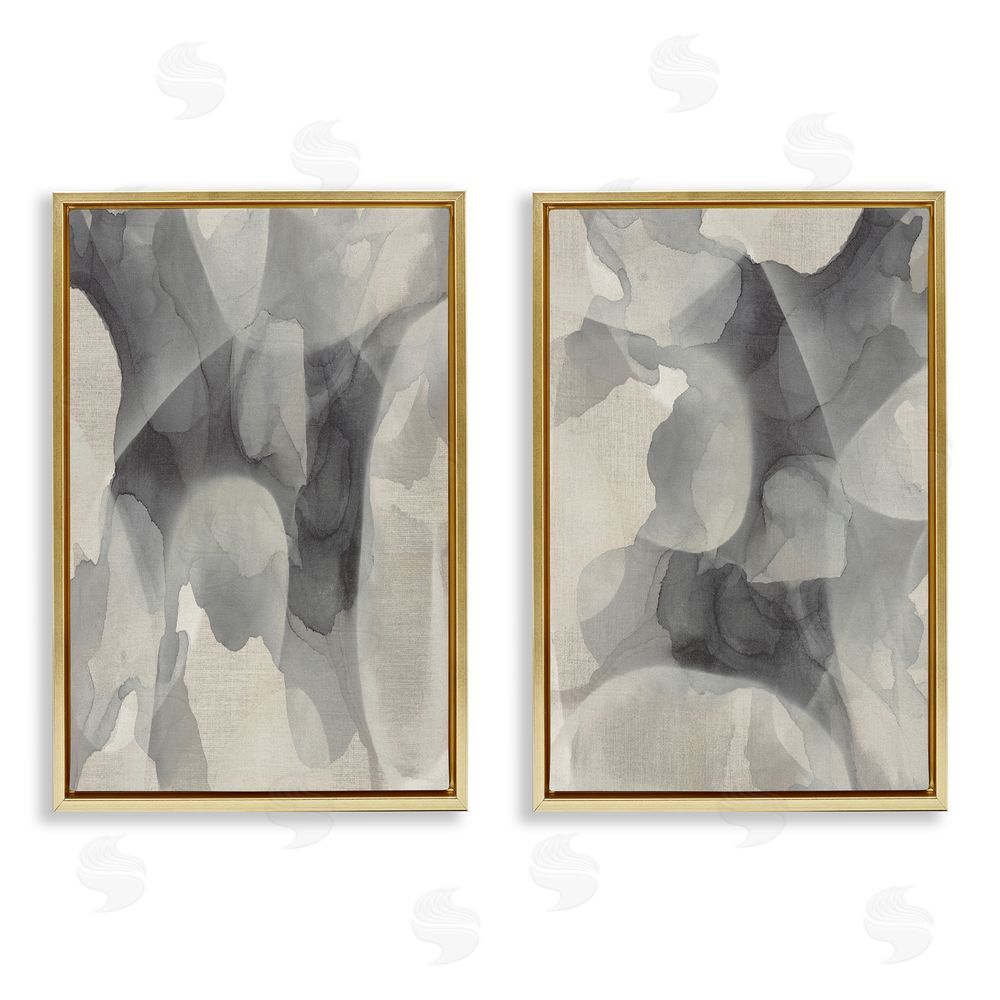 Kippi Leonard Mottled Fluid Monochrome Gold Floating Frame Canvas Wall Art