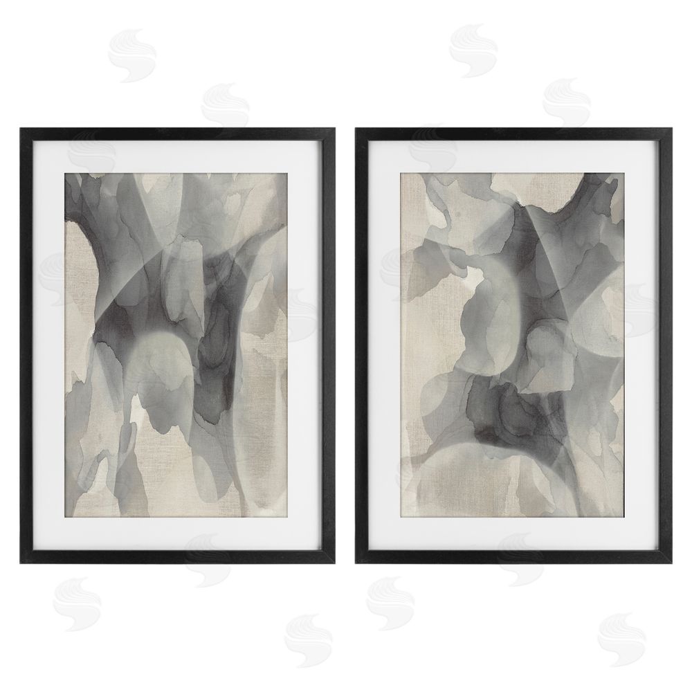 Kippi Leonard Mottled Fluid Monochrome Black Framed Print Under Glass with Mat Wall Art