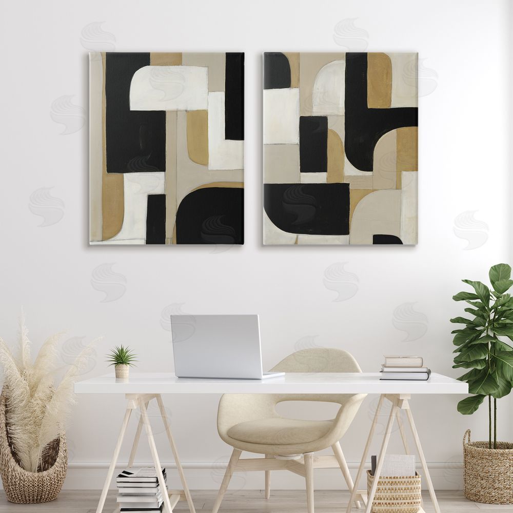Kippi Leonard Neutrals & Black Geometrics Stretched Canvas Wall Art Print in Room