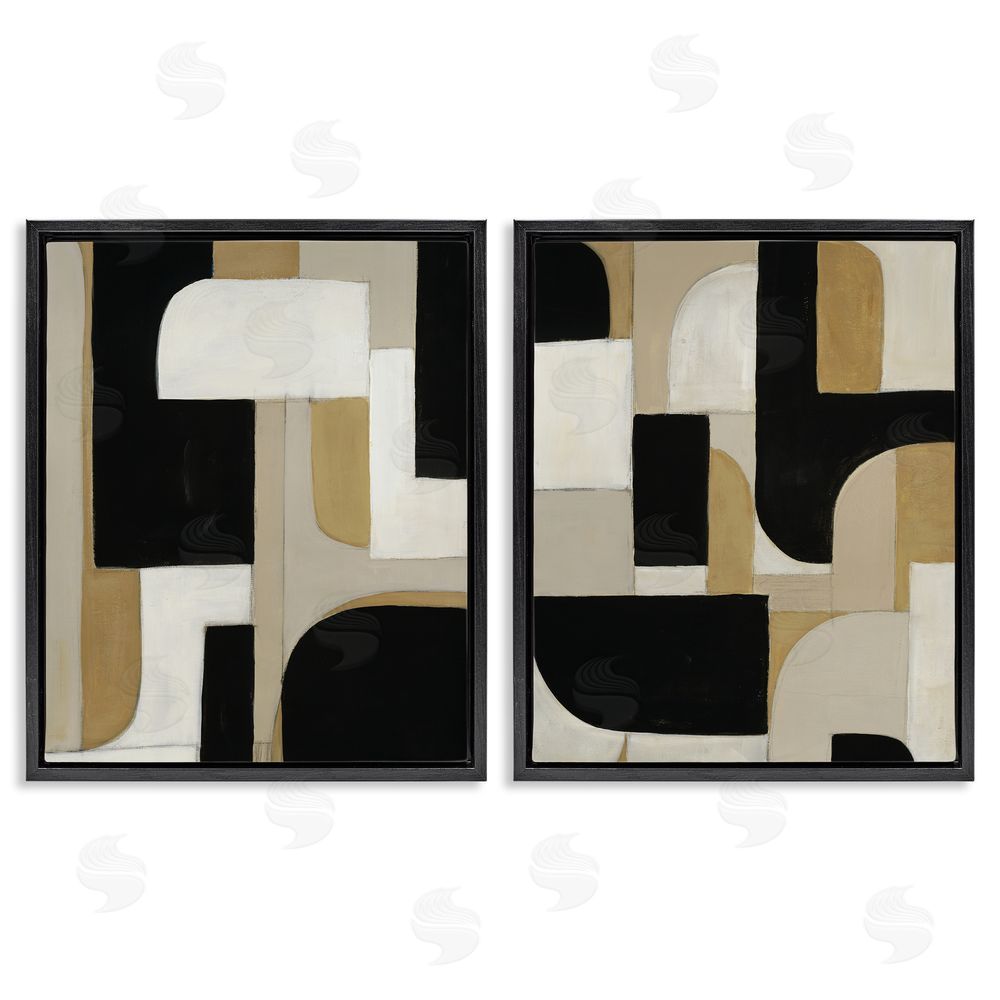 Kippi Leonard Neutrals & Black Geometrics Black Floating Frame Canvas Wall Art Print