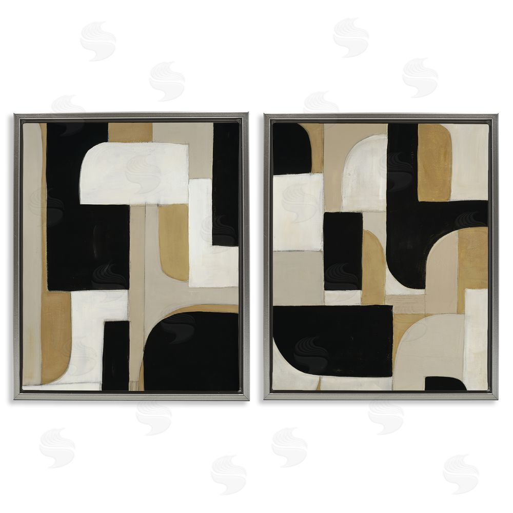 Kippi Leonard Neutrals & Black Geometrics Gray Floating Frame Canvas Wall Art Print