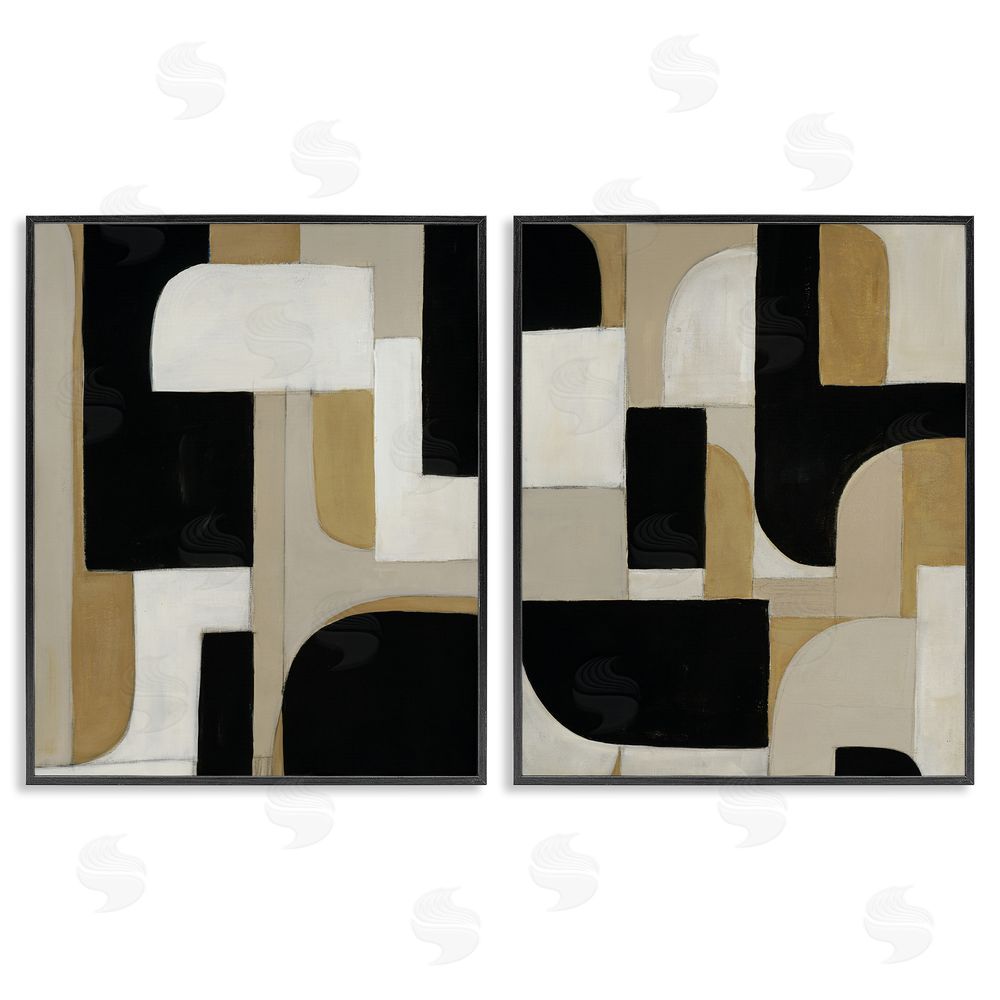 Kippi Leonard Neutrals & Black Geometrics Black Framed Giclee Wall Art Print
