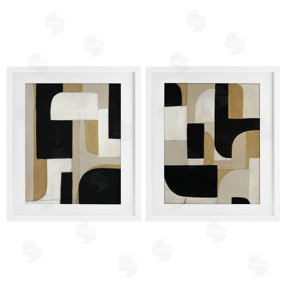 Kippi Leonard Neutrals & Black Geometrics White Framed Print Under Glass Wall Art