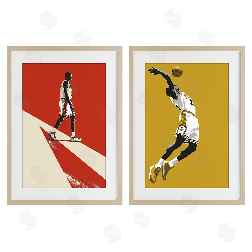 Ray Powers Iconic NBA Champions Brown Framed Print Under Glass with Mat Wall Art