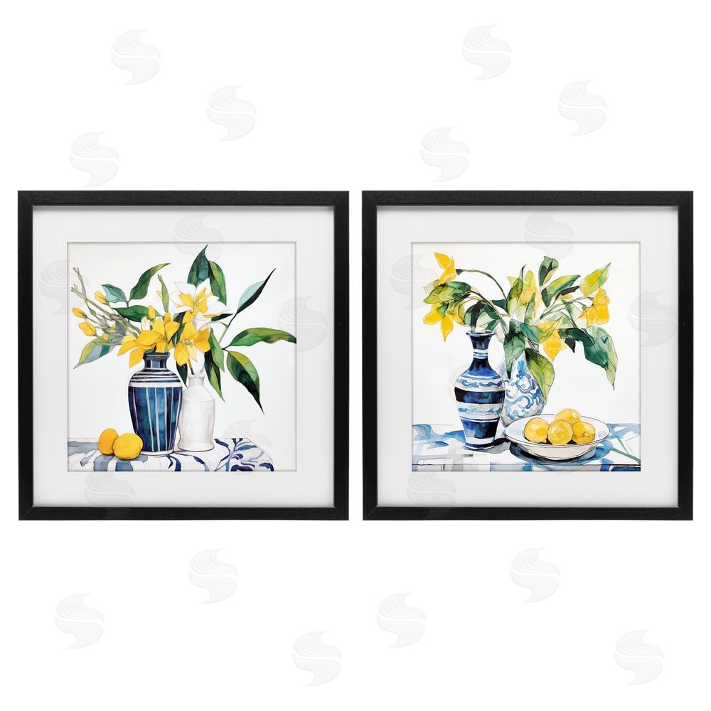 Ray Powers Lemon Blooms Table Setting Black Framed Print Under Glass with Mat Wall Art