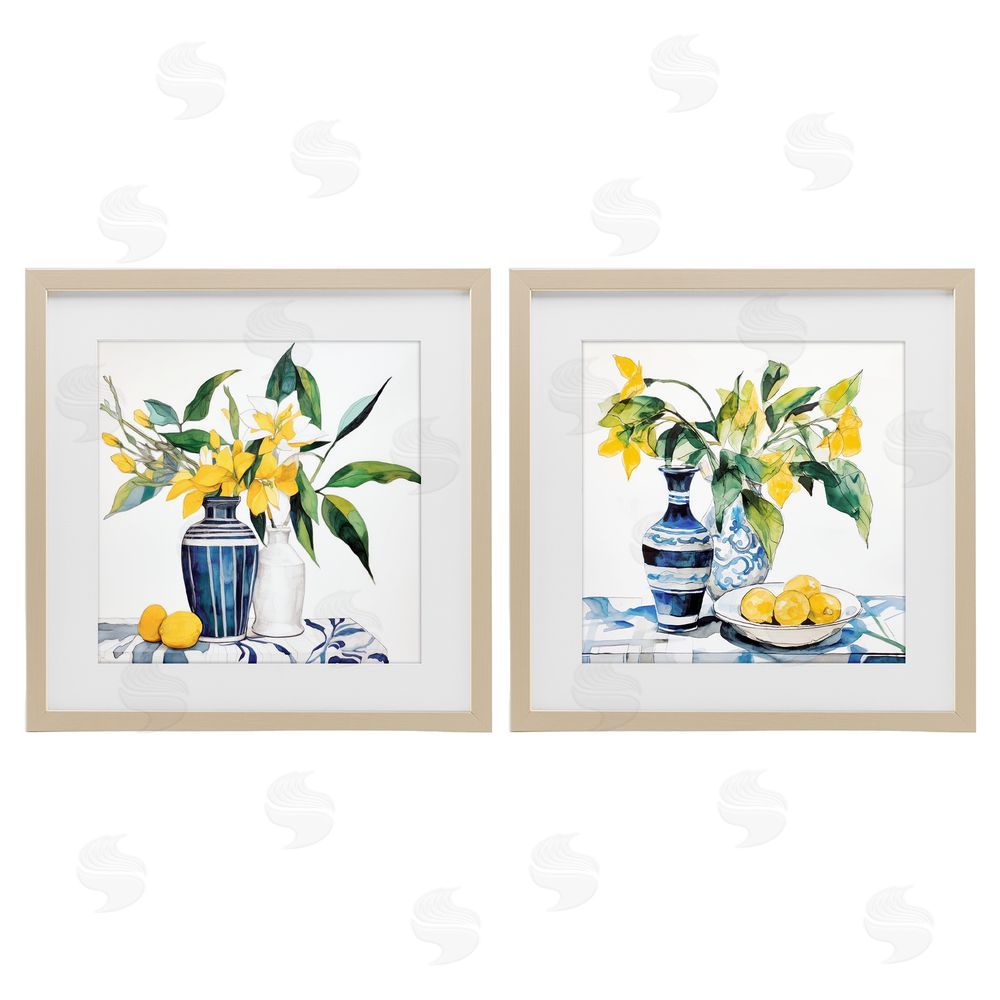 Ray Powers Lemon Blooms Table Setting Brown Framed Print Under Glass with Mat Wall Art