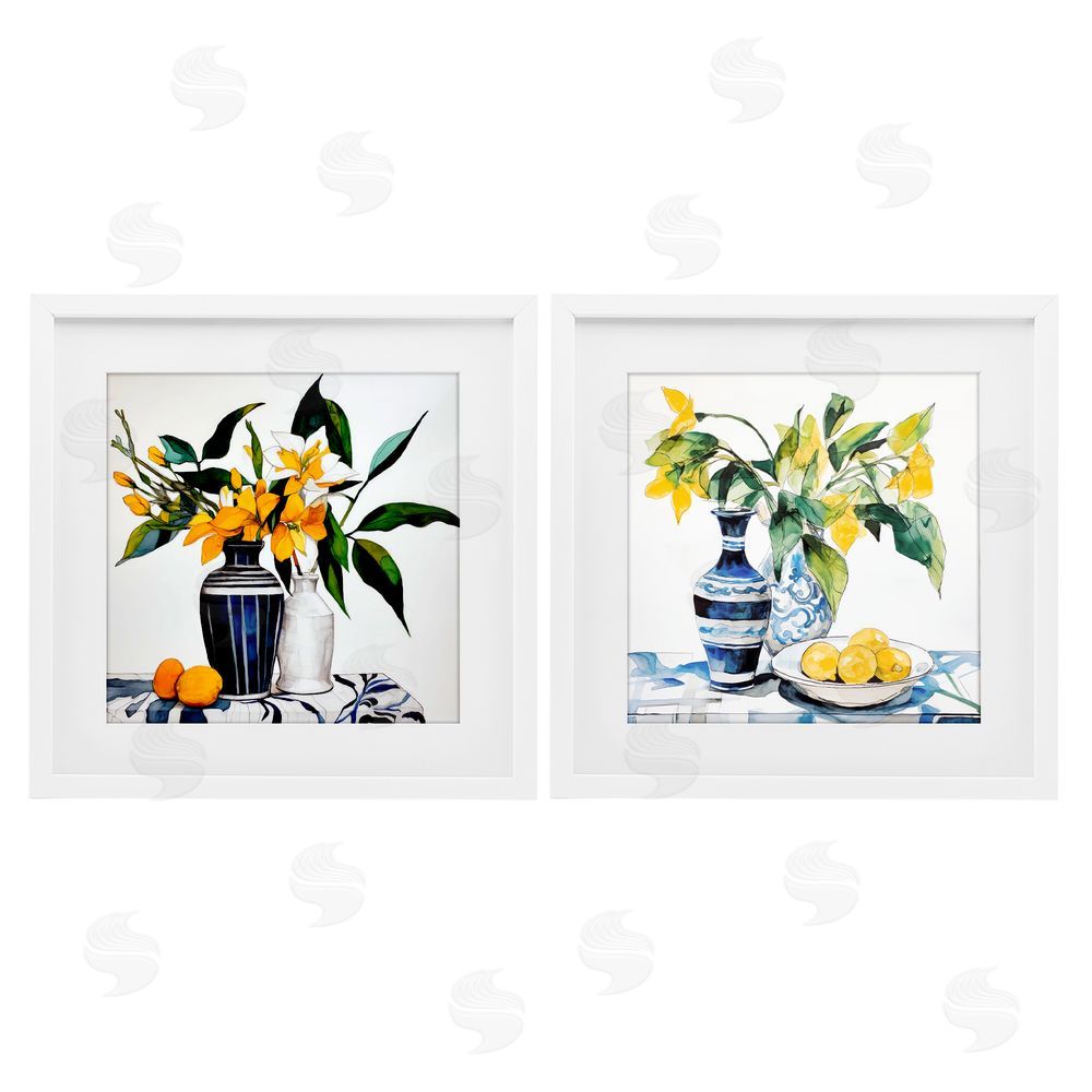 Ray Powers Lemon Blooms Table Setting White Framed Print Under Glass with Mat Wall Art