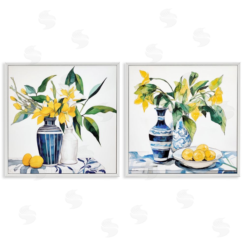 Ray Powers Lemon Blooms Table Setting White Framed Giclee Wall Art Print