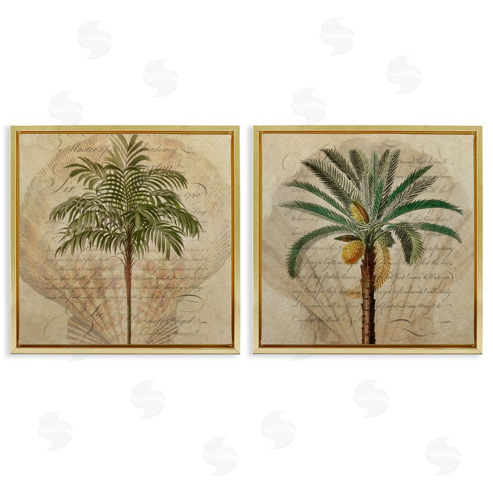 Steve Hunziker Subdued Tropical Palms Gold Floating Frame Canvas Wall Art Print
