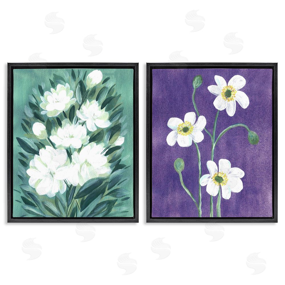 Camila Juncos Painterly Jasmine & Poppies Black Floating Frame Canvas Wall Art Print