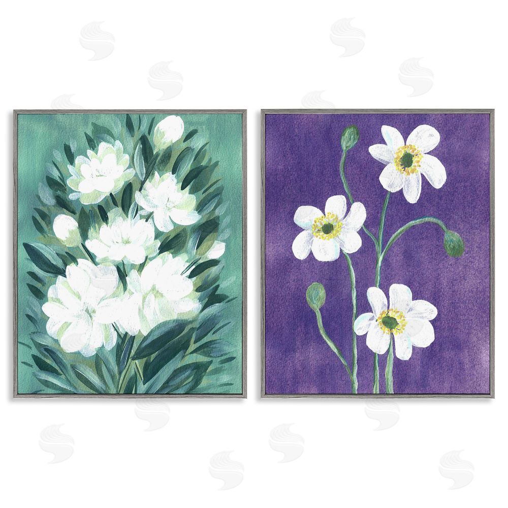 Camila Juncos Painterly Jasmine & Poppies Gray Framed Giclee Wall Art Print