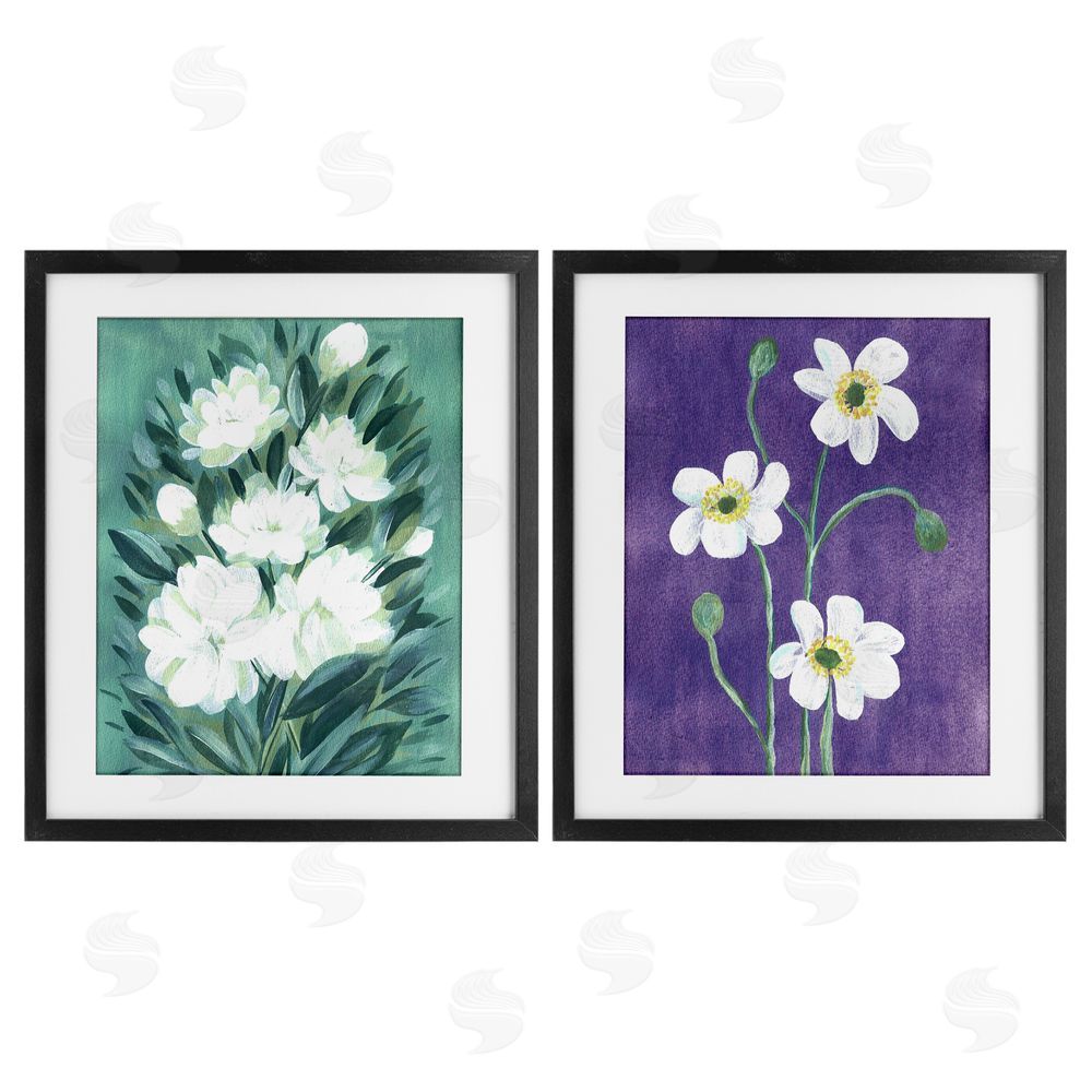 Camila Juncos Painterly Jasmine & Poppies Black Framed Print Under Glass with White Mat Wall Art