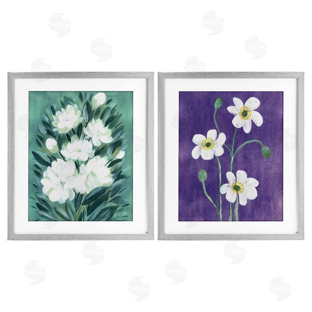 Camila Juncos Painterly Jasmine & Poppies Gray Framed Print Under Glass with White Mat Wall Art