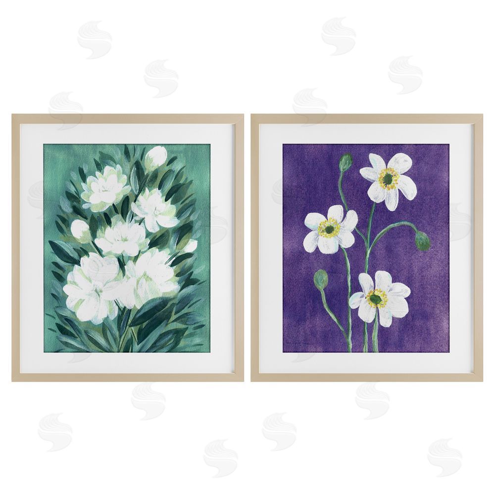 Camila Juncos Painterly Jasmine & Poppies Birch Framed Print Under Glass with White Mat Wall Art