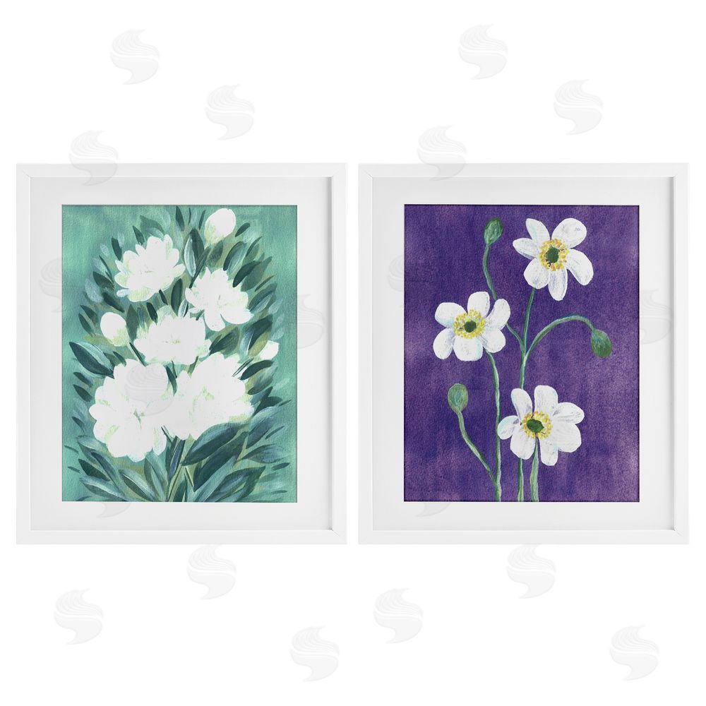 Camila Juncos Painterly Jasmine & Poppies White Framed Print Under Glass with Mat Wall Art