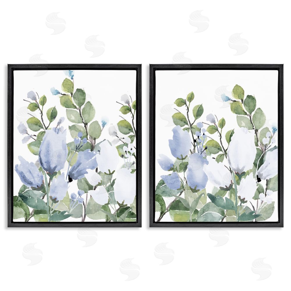 Kim Allen Blue Spring Watercolors Black Floating Frame Canvas Wall Art Print