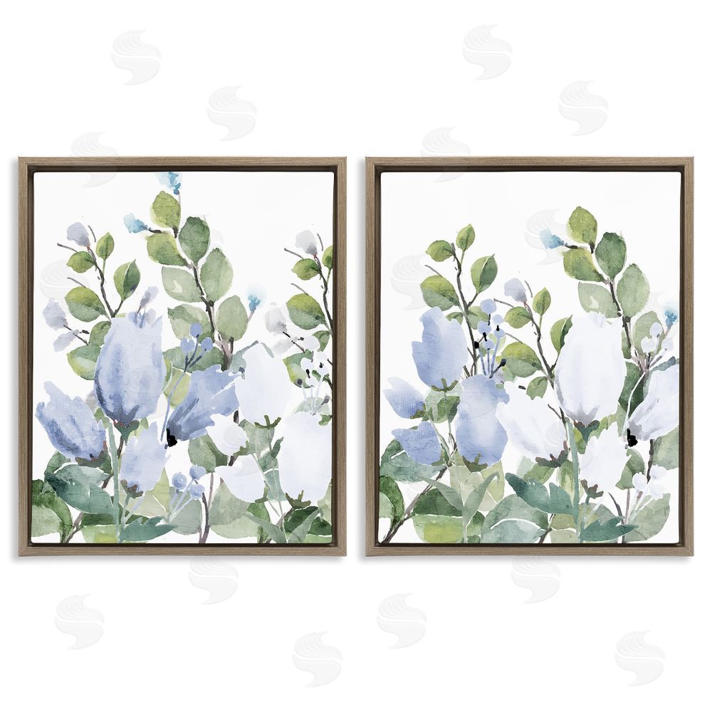 Kim Allen Blue Spring Watercolors Brown Floating Frame Canvas Wall Art Print