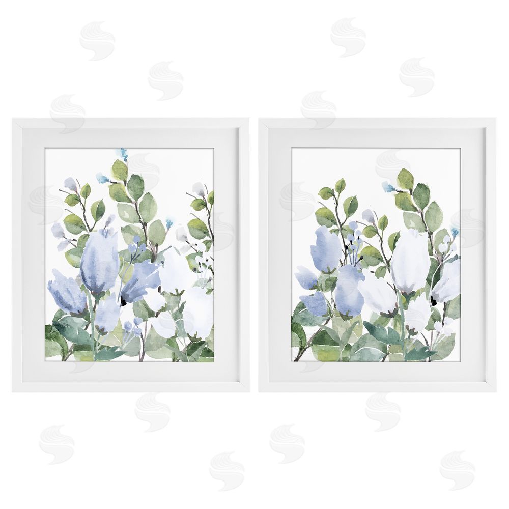 Kim Allen Blue Spring Watercolors White Framed Print Under Glass Wall Art