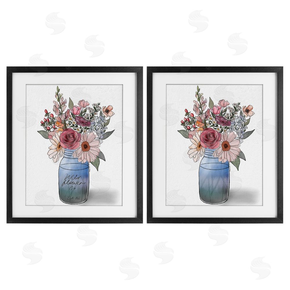 Alisha Kiara Design Farmer's Market Vases Black Framed Print Under Glass with Mat Wall Art
