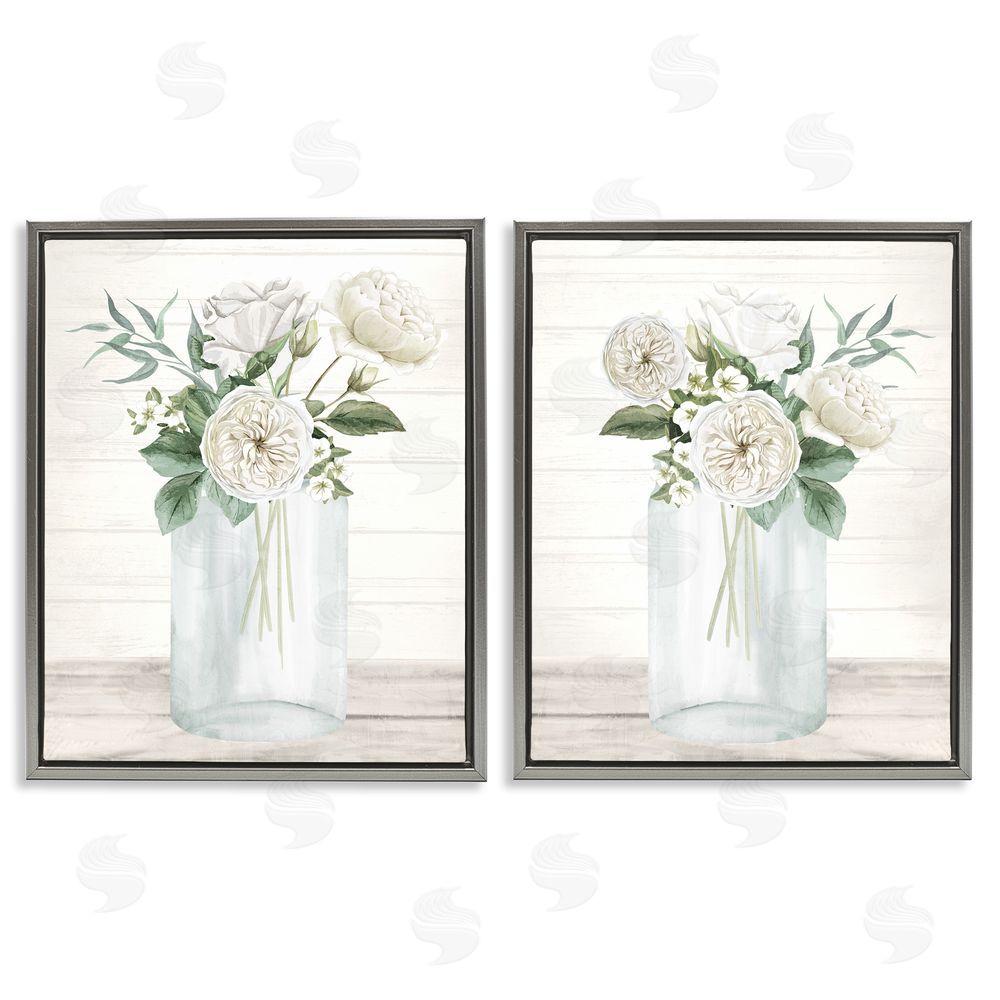 Kim Allen Soft Patience Flowers Gray Floating Frame Canvas Wall Art Print