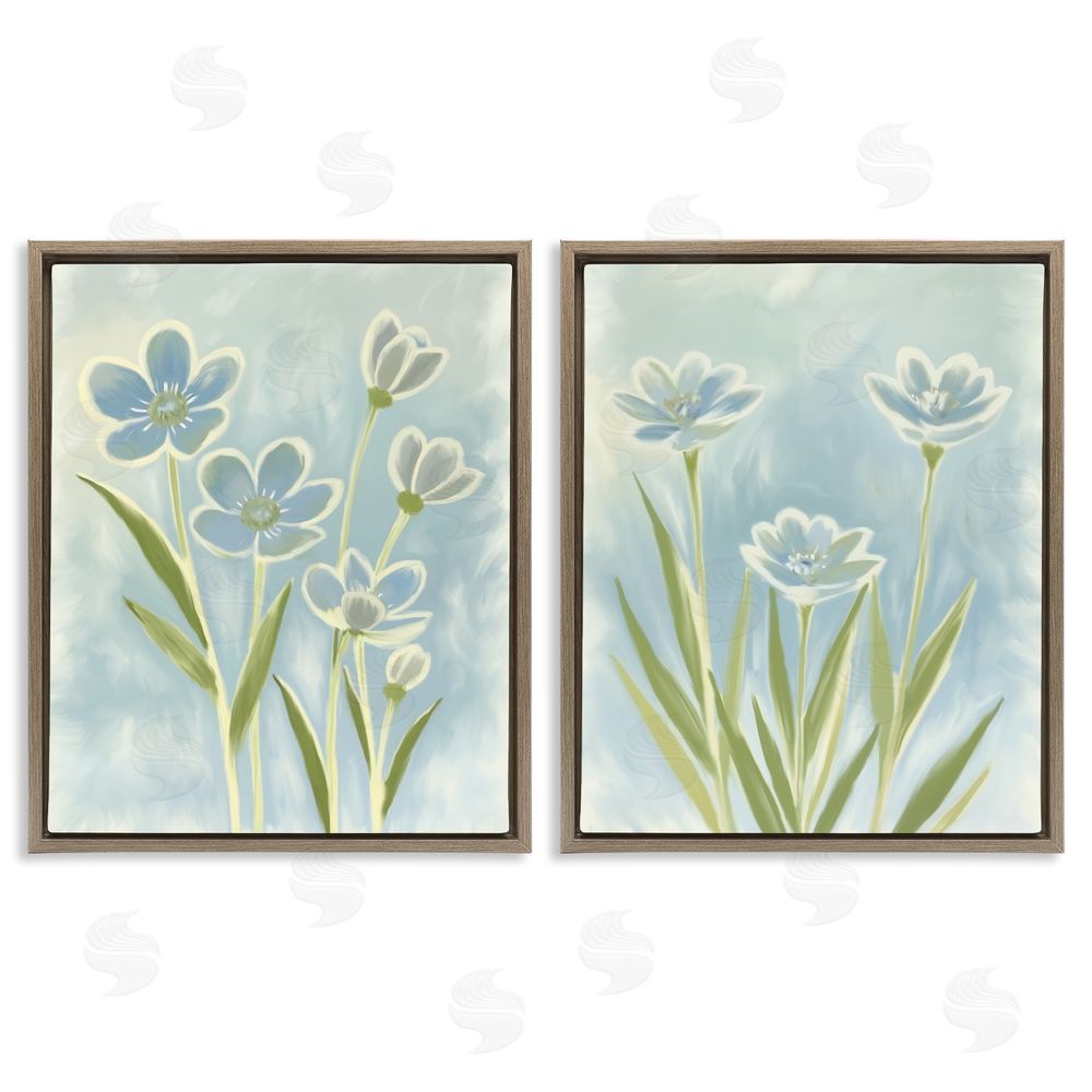 Kim Allen Contoured Blue Petals Brown Floating Frame Canvas Wall Art Print