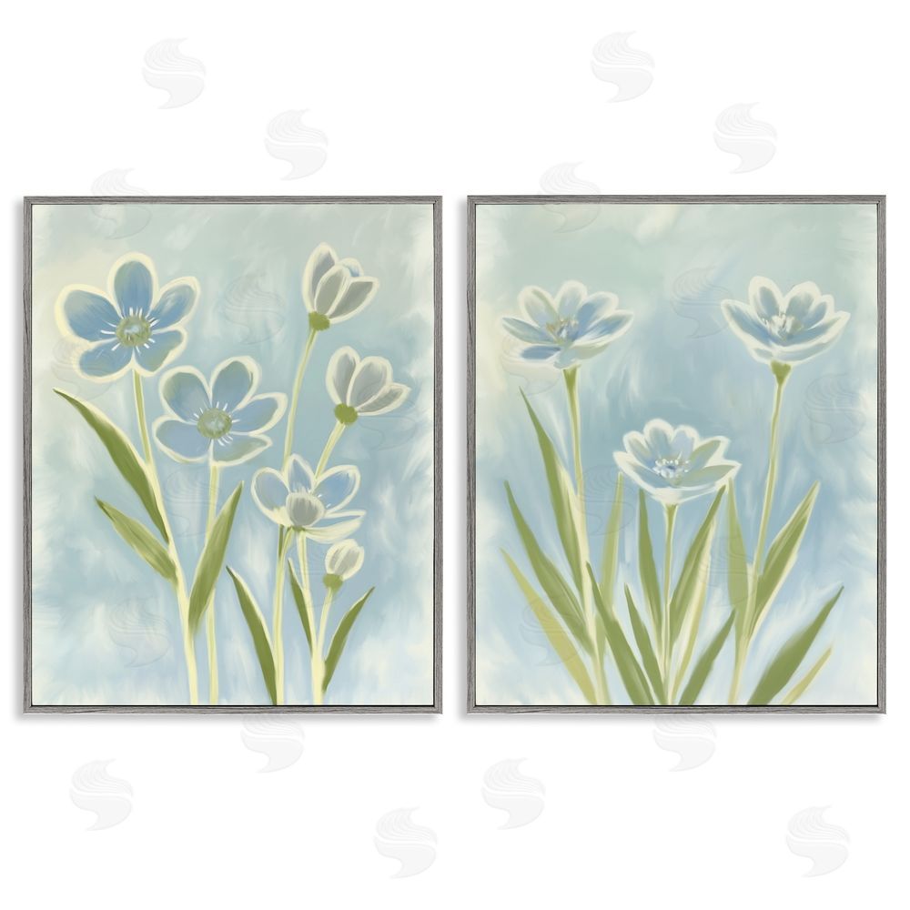 Kim Allen Contoured Blue Petals Gray Framed Giclee Wall Art Print