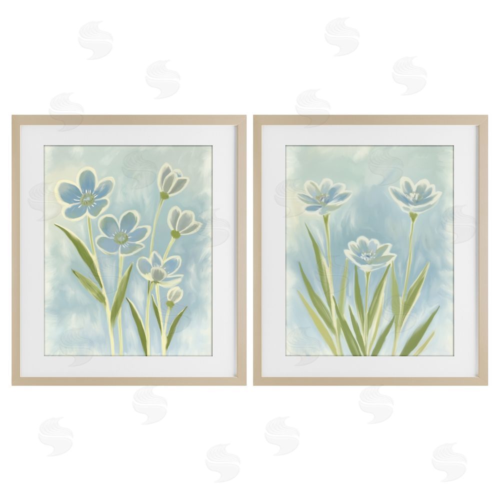 Kim Allen Contoured Blue Petals Birch Framed Print Under Glass Wall Art