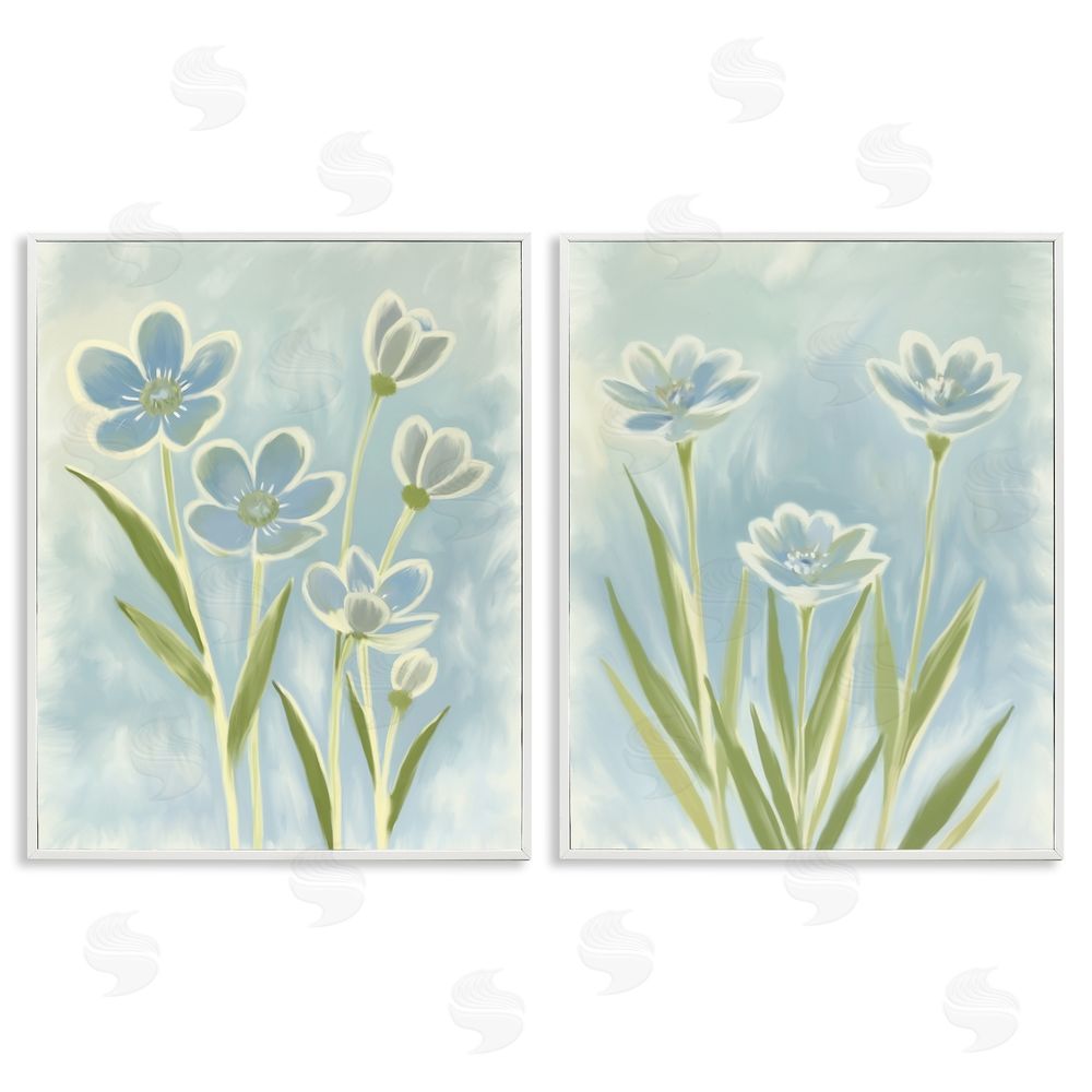 Kim Allen Contoured Blue Petals White Framed Giclee Wall Art Print