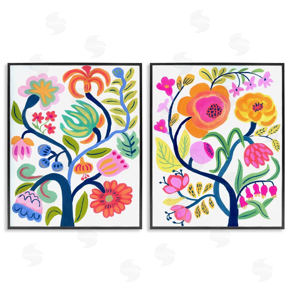 Suzanne Allard Colorful Boho Blue Tree Black Framed Giclee Wall Art Print