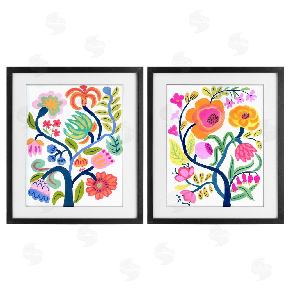 Suzanne Allard Colorful Boho Blue Tree Black Framed Print Under Glass Wall Art