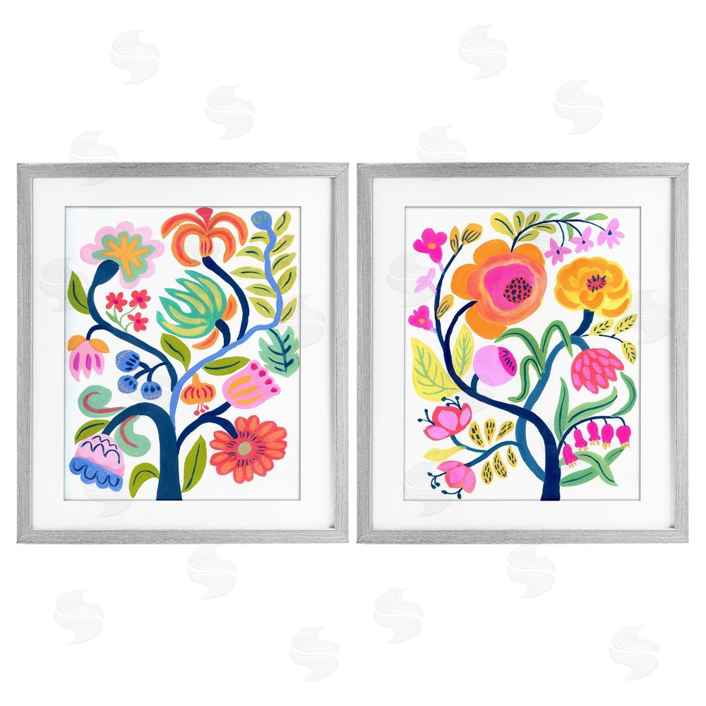 Suzanne Allard Colorful Boho Blue Tree Gray Framed Print Under Glass Wall Art