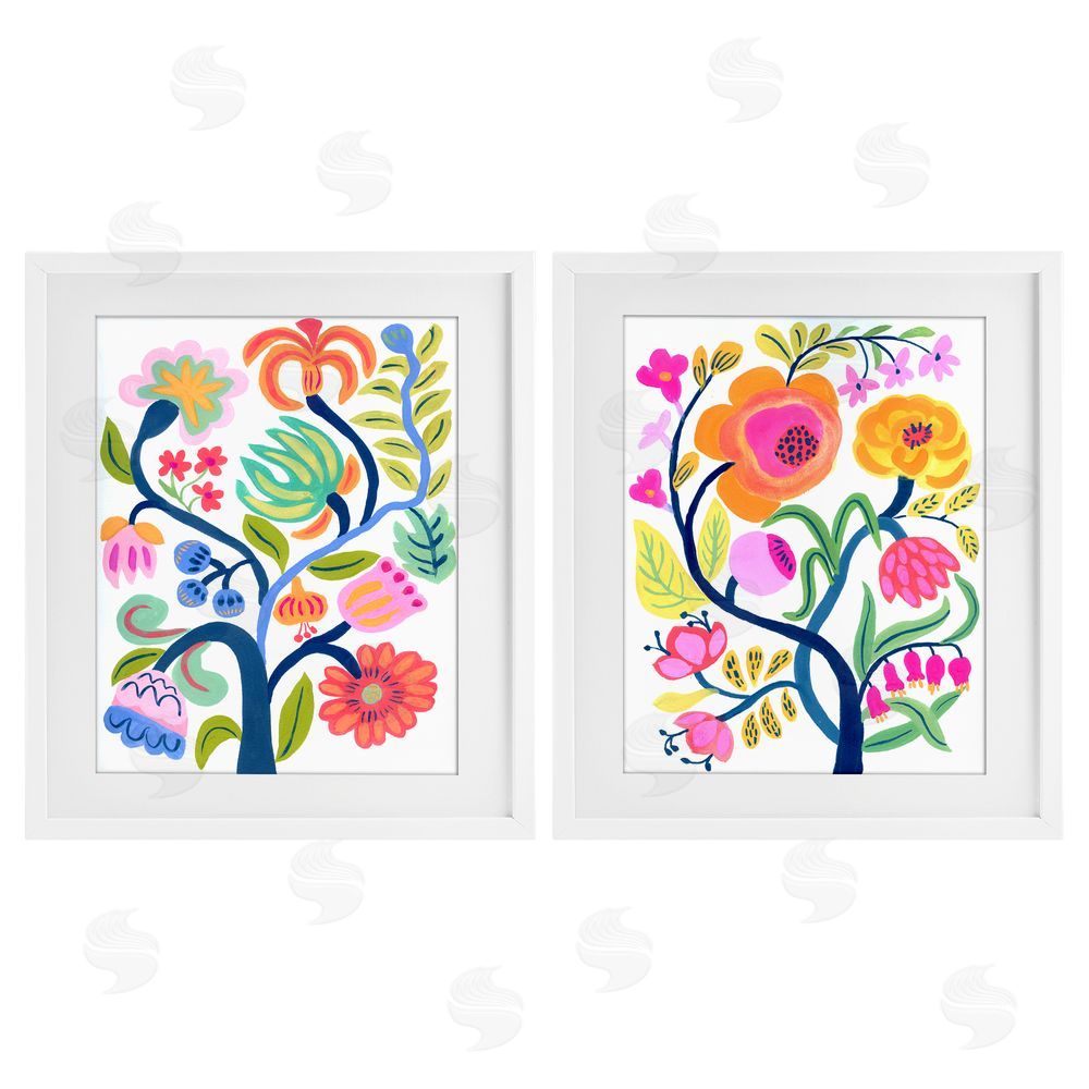 Suzanne Allard Colorful Boho Blue Tree White Framed Print Under Glass Wall Art