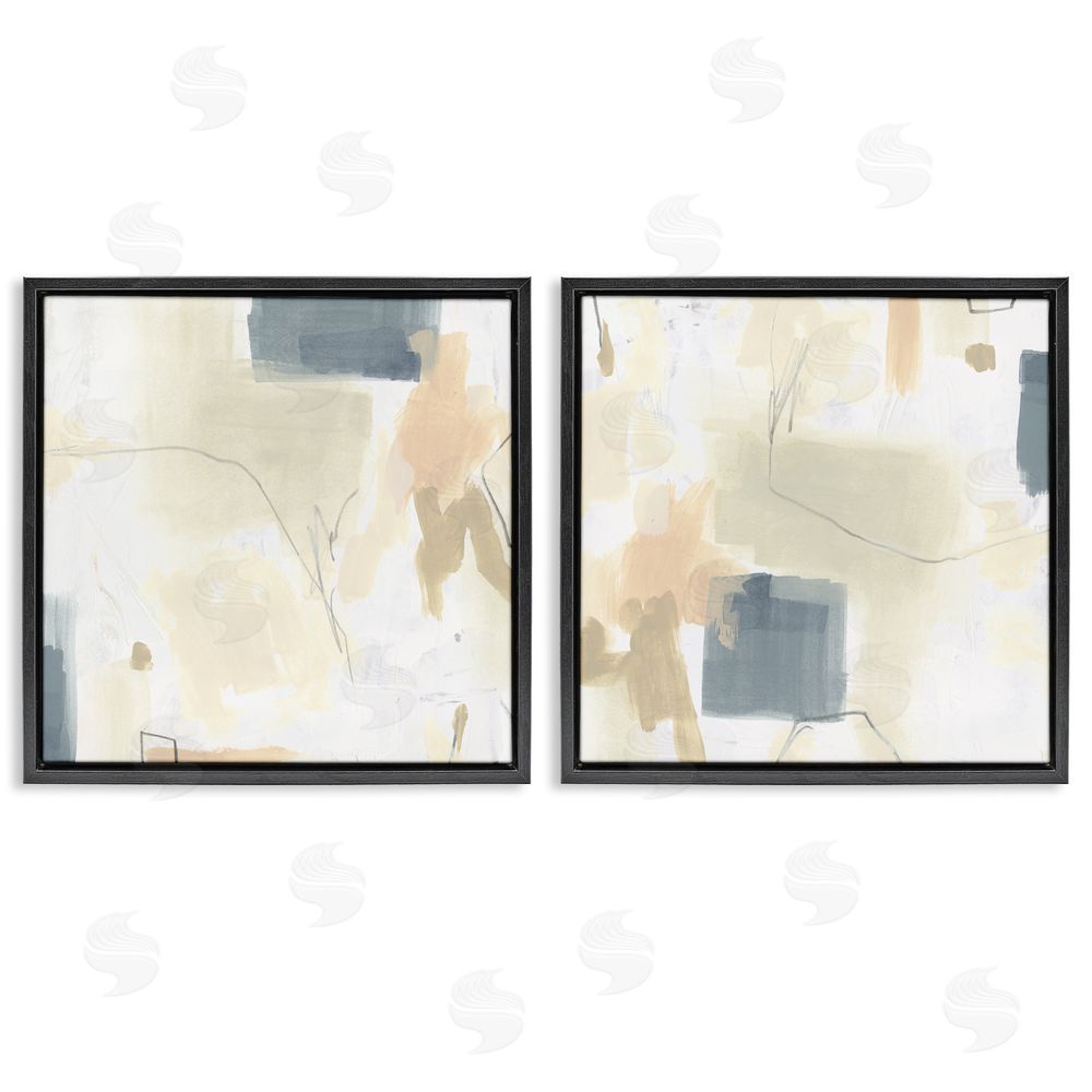 June Erica Vess Muted Plaster Line Black Floating Frame Canvas Wall Art Print